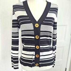 MICHAEL Michael Kors Striped Black and White Women's Sweater, Size Medium